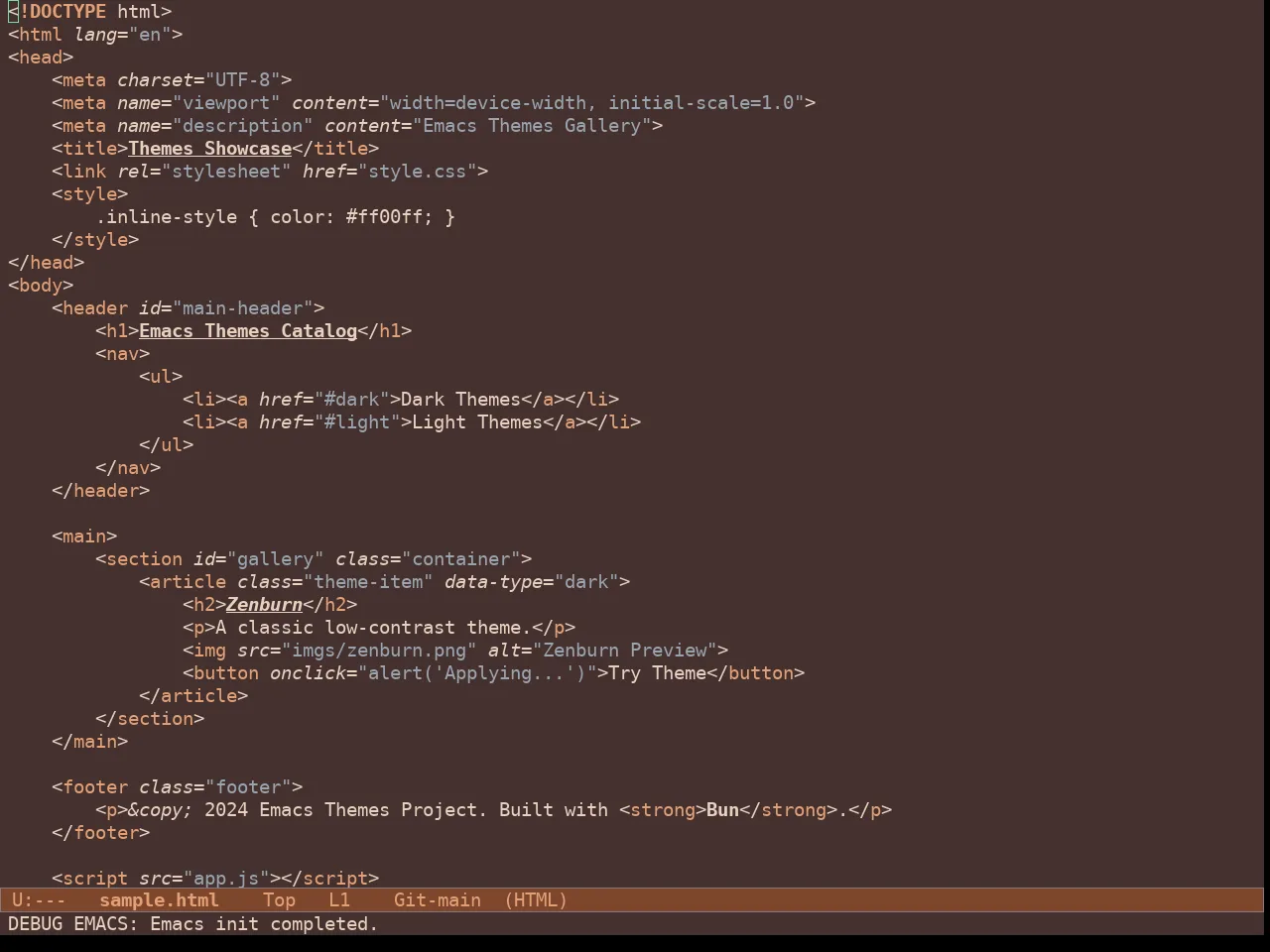 Doric Copper Theme in html-mode