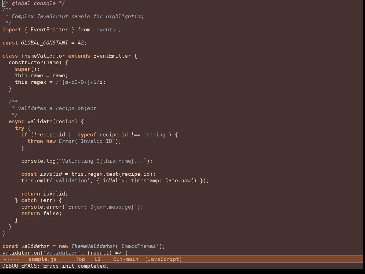 Doric Copper Theme in javascript-mode
