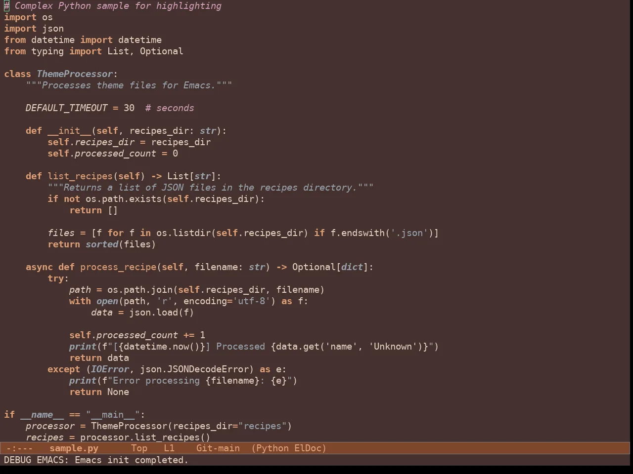 Doric Copper Theme in python-mode