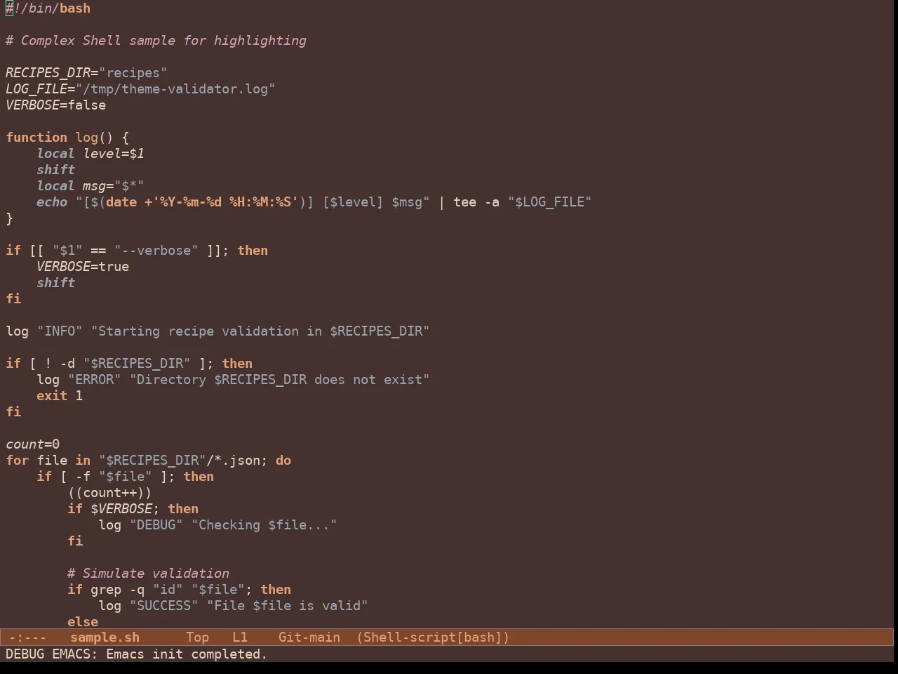 Doric Copper Theme in sh-mode