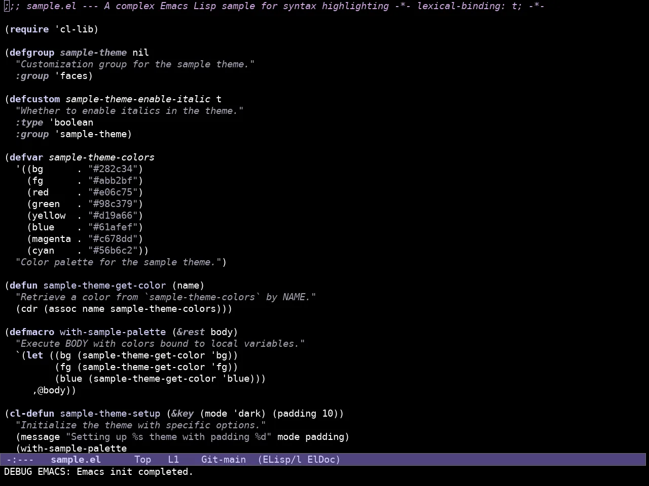 Doric Dark Theme in emacs-lisp-mode