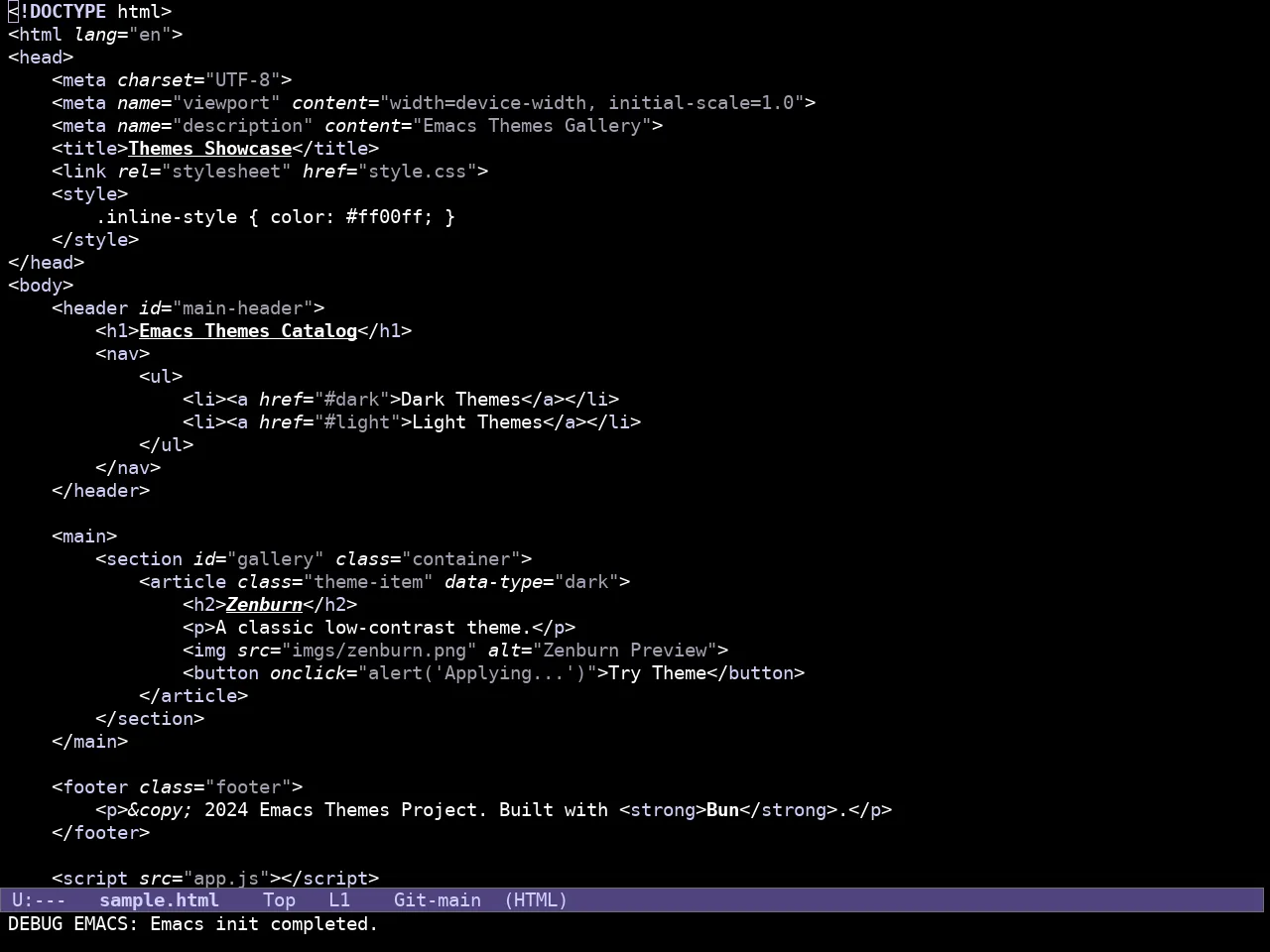 Doric Dark Theme in html-mode