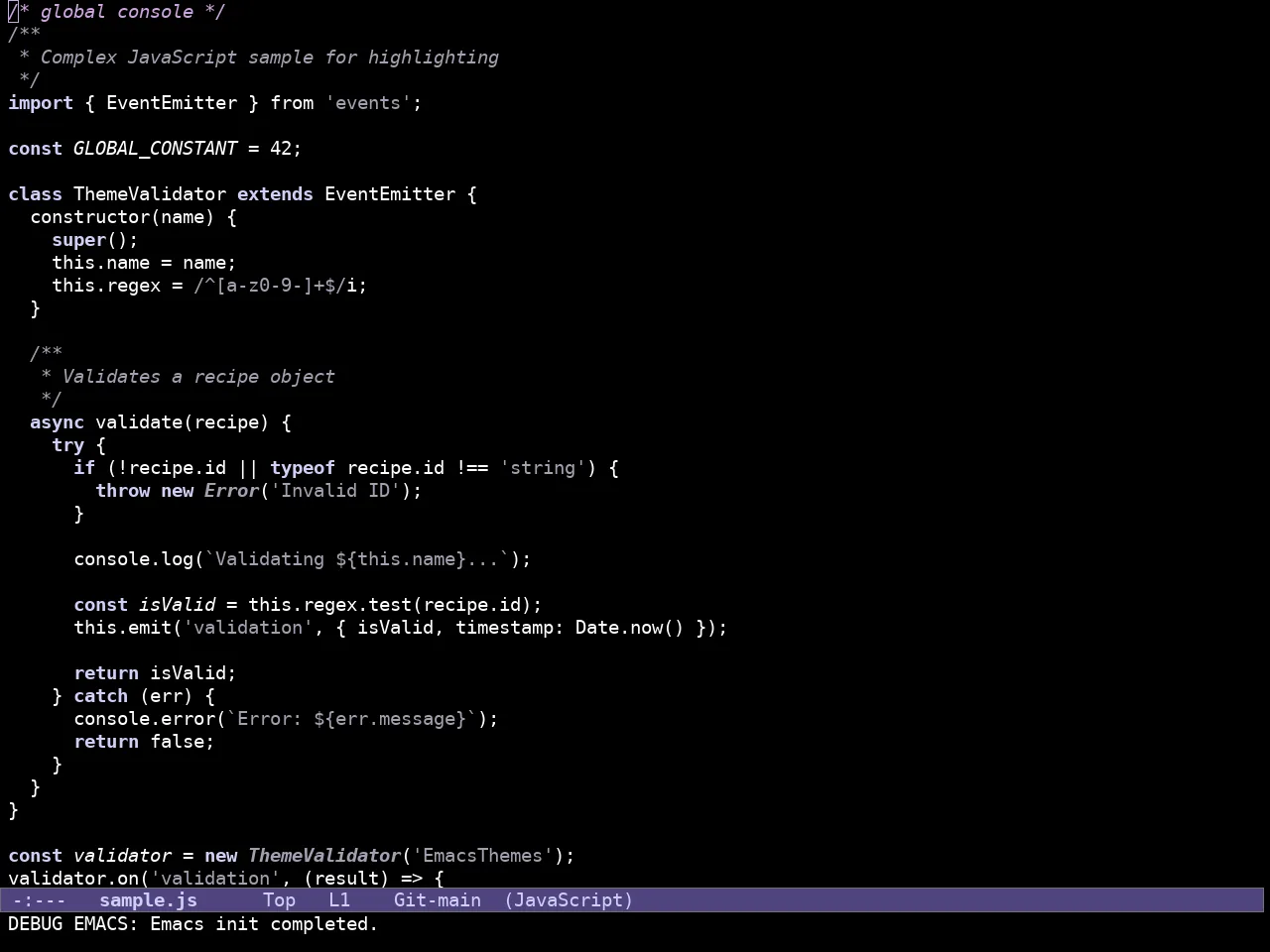 Doric Dark Theme in javascript-mode
