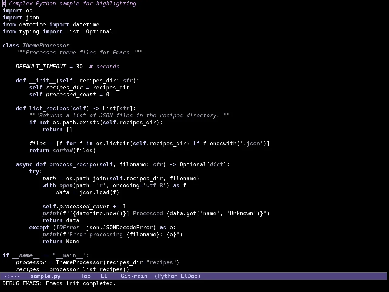 Doric Dark Theme in python-mode