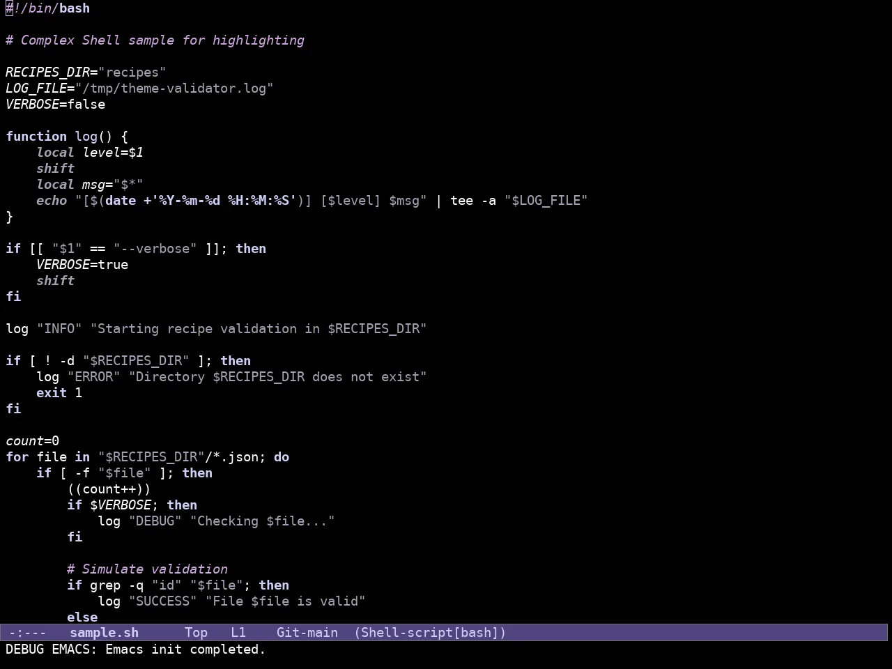 Doric Dark Theme in sh-mode