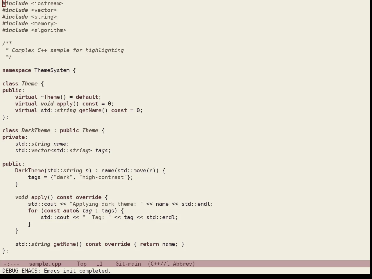 Doric Earth Theme in c++-mode