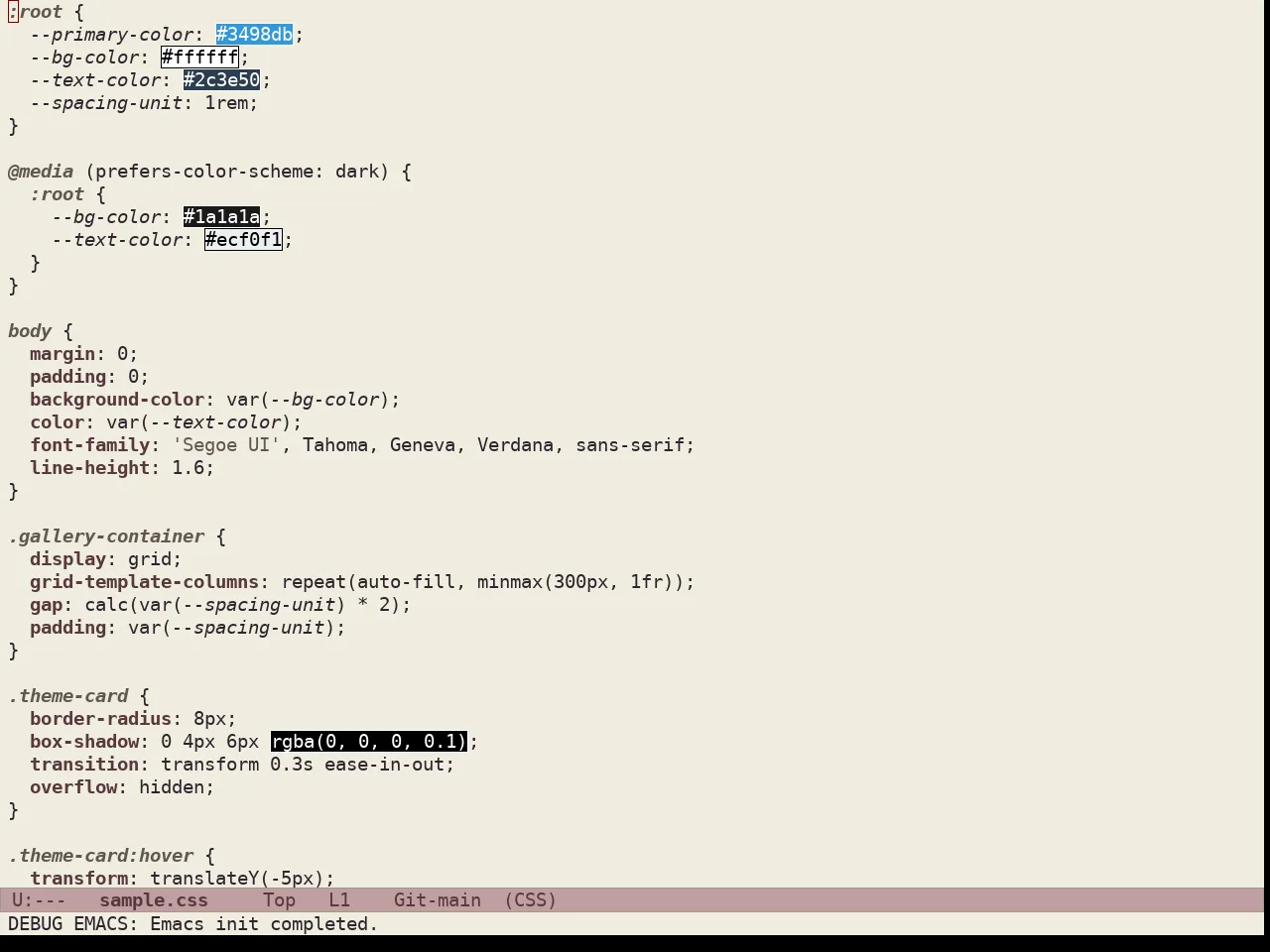 Doric Earth Theme in css-mode