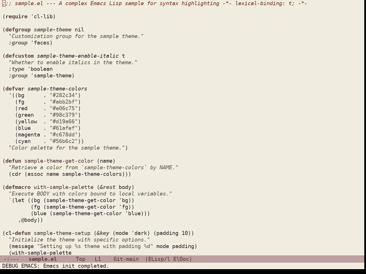 Doric Earth Theme in emacs-lisp-mode