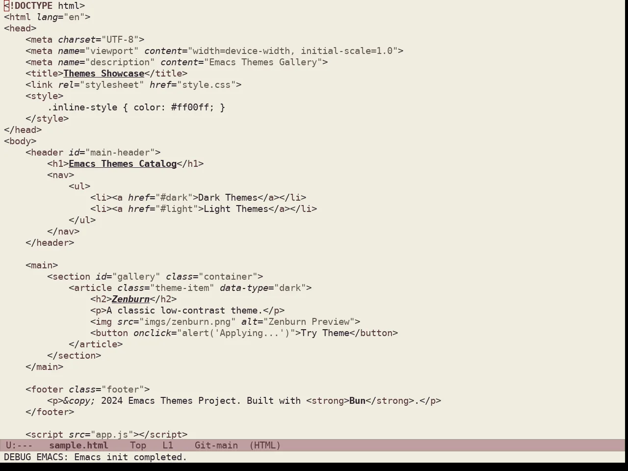 Doric Earth Theme in html-mode