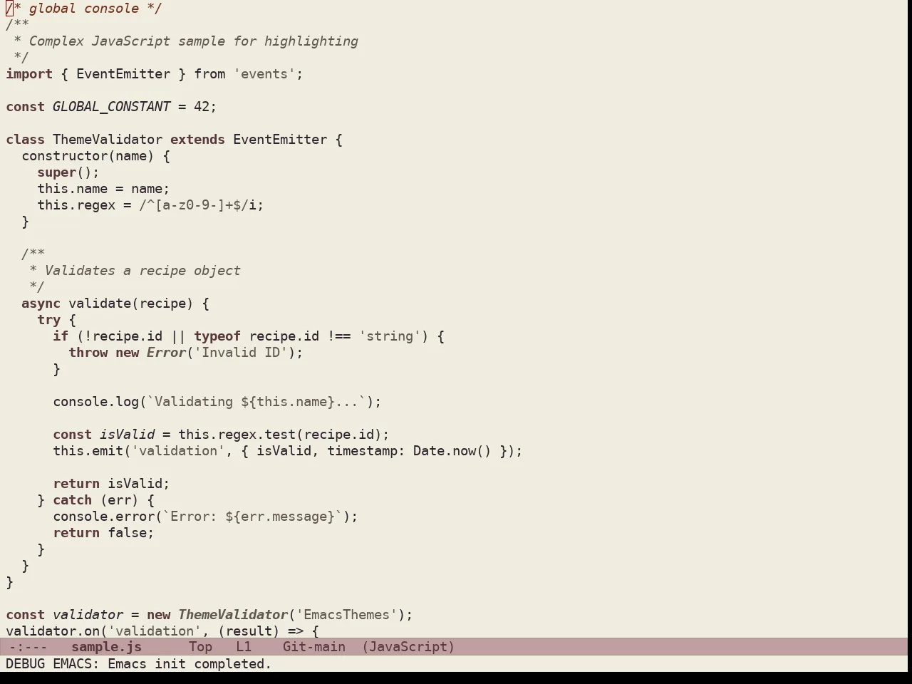 Doric Earth Theme in javascript-mode