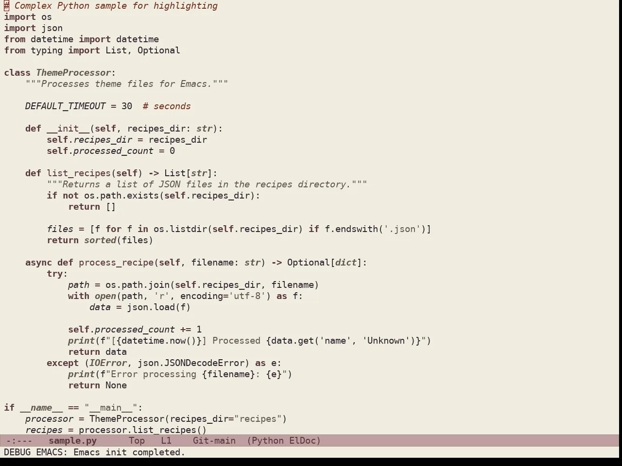 Doric Earth Theme in python-mode