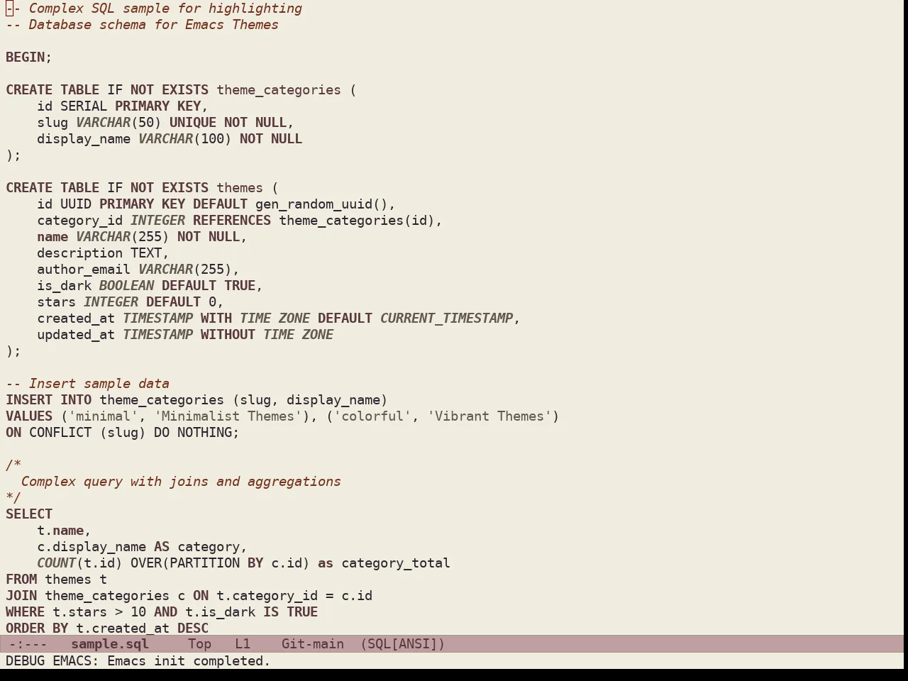 Doric Earth Theme in sql-mode