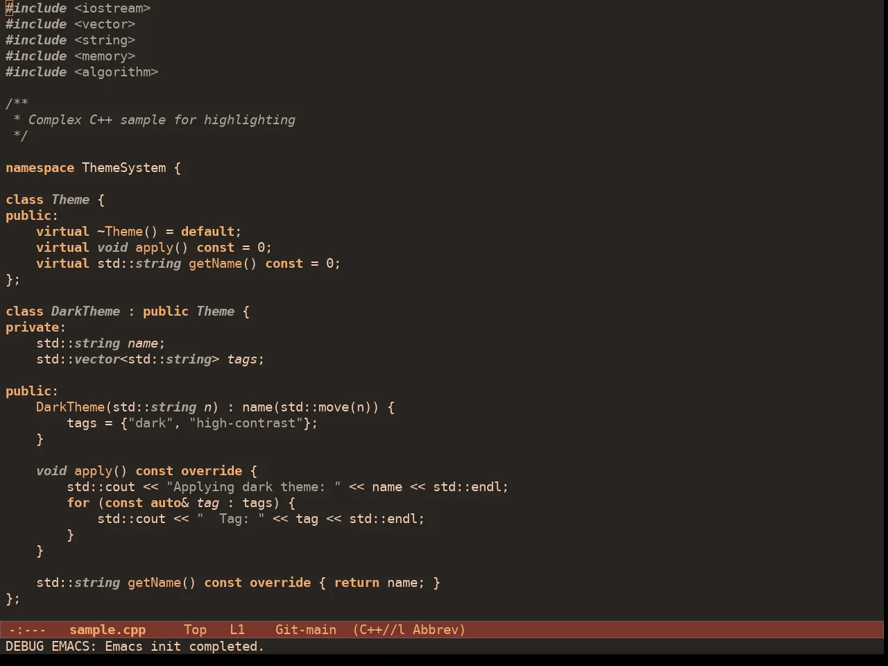 Doric Fire Theme in c++-mode
