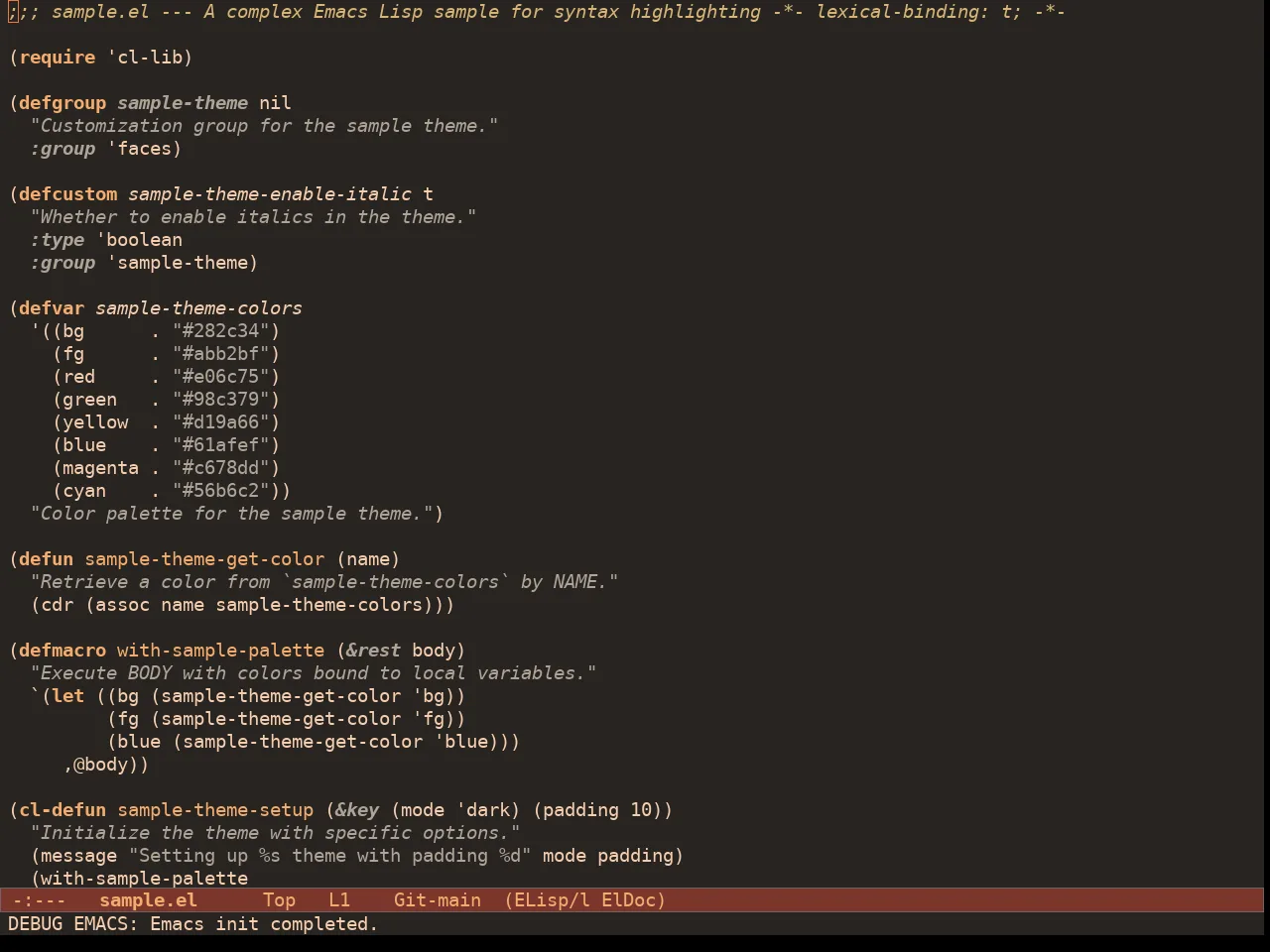 Doric Fire Theme in emacs-lisp-mode