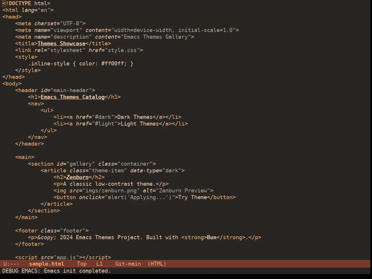 Doric Fire Theme in html-mode