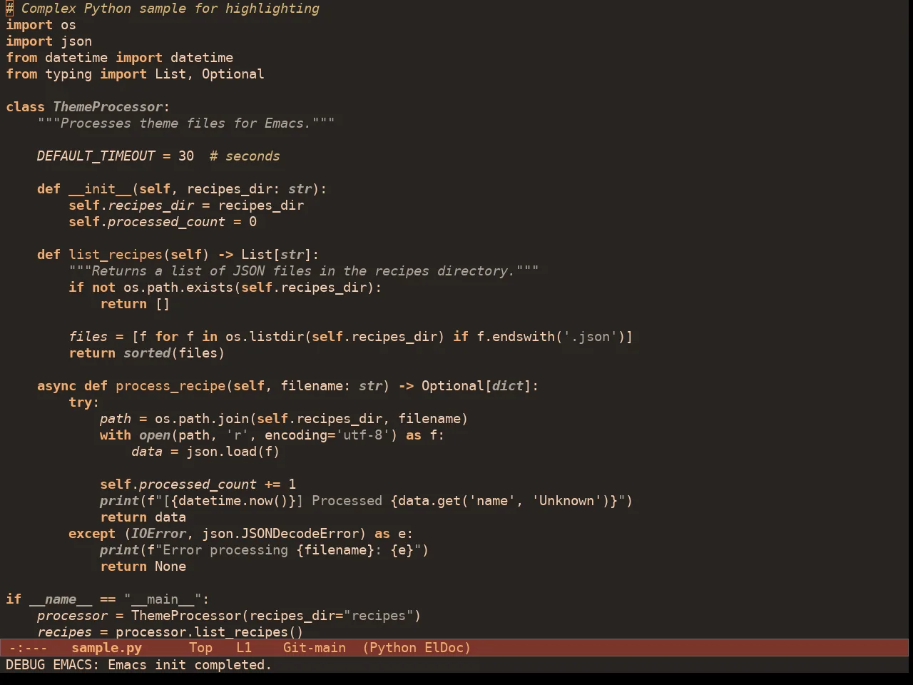 Doric Fire Theme in python-mode