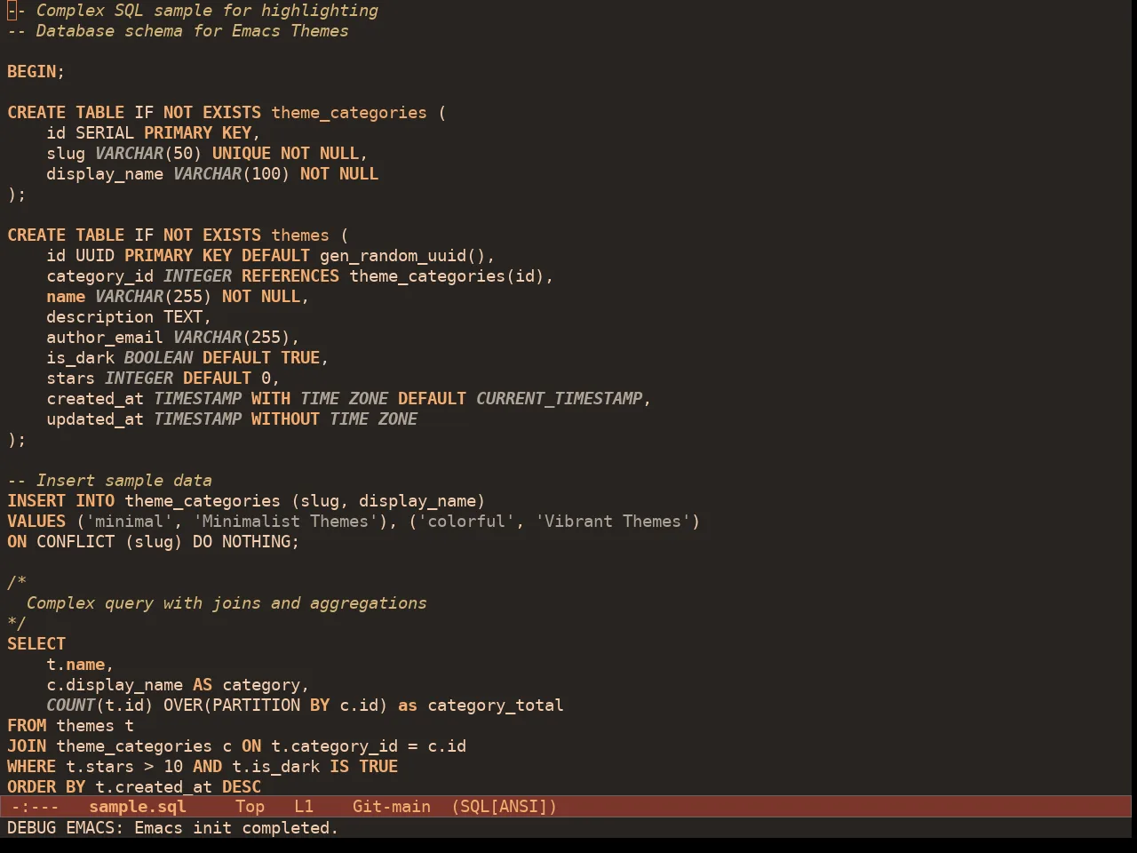 Doric Fire Theme in sql-mode