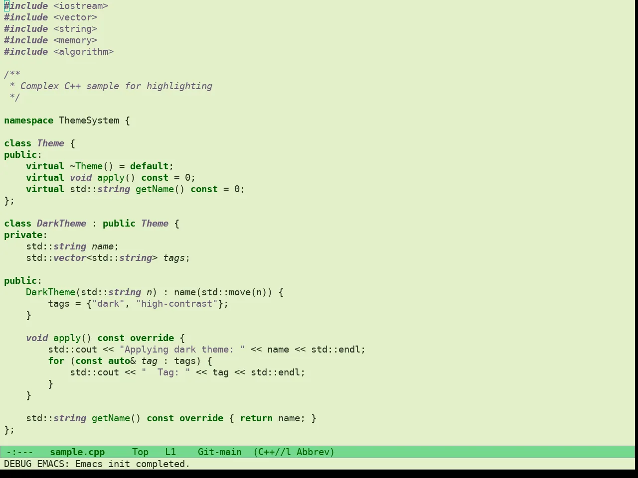 Doric Jade Theme in c++-mode