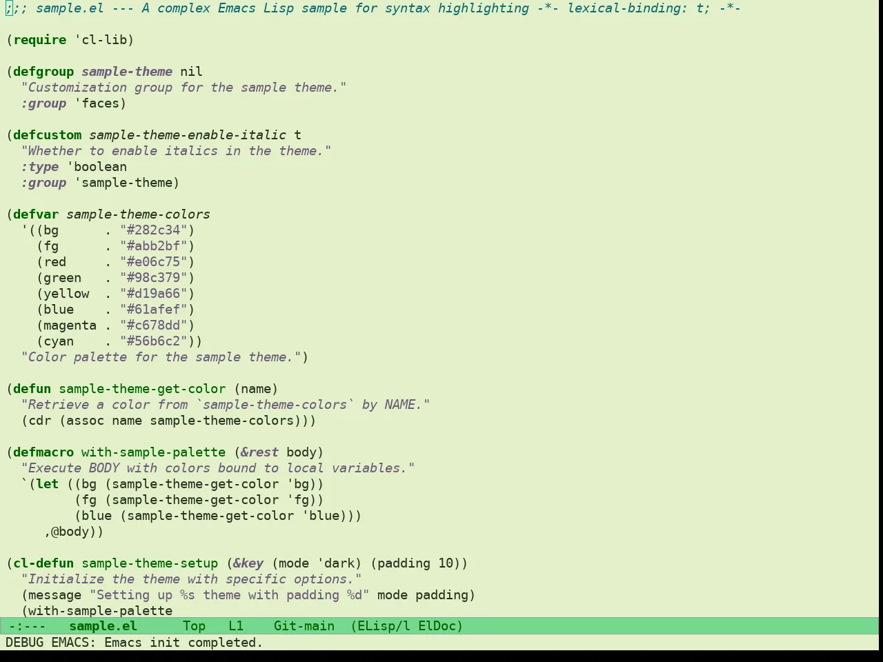Doric Jade Theme in emacs-lisp-mode