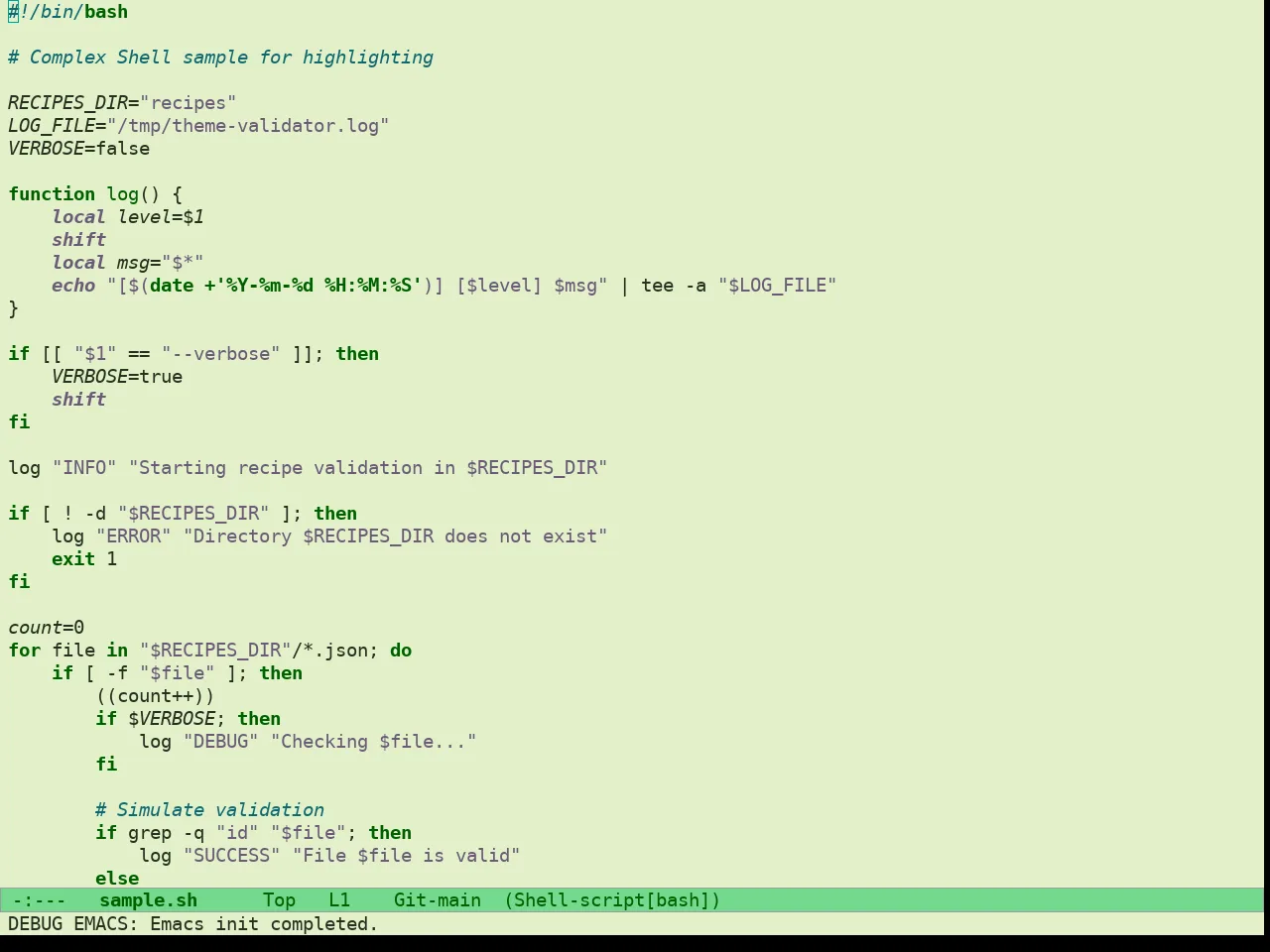 Doric Jade Theme in sh-mode