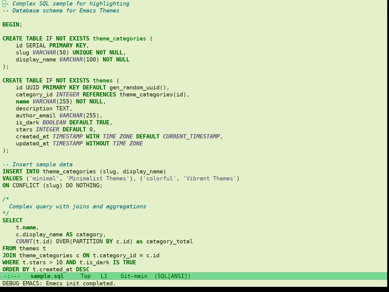 Doric Jade Theme in sql-mode