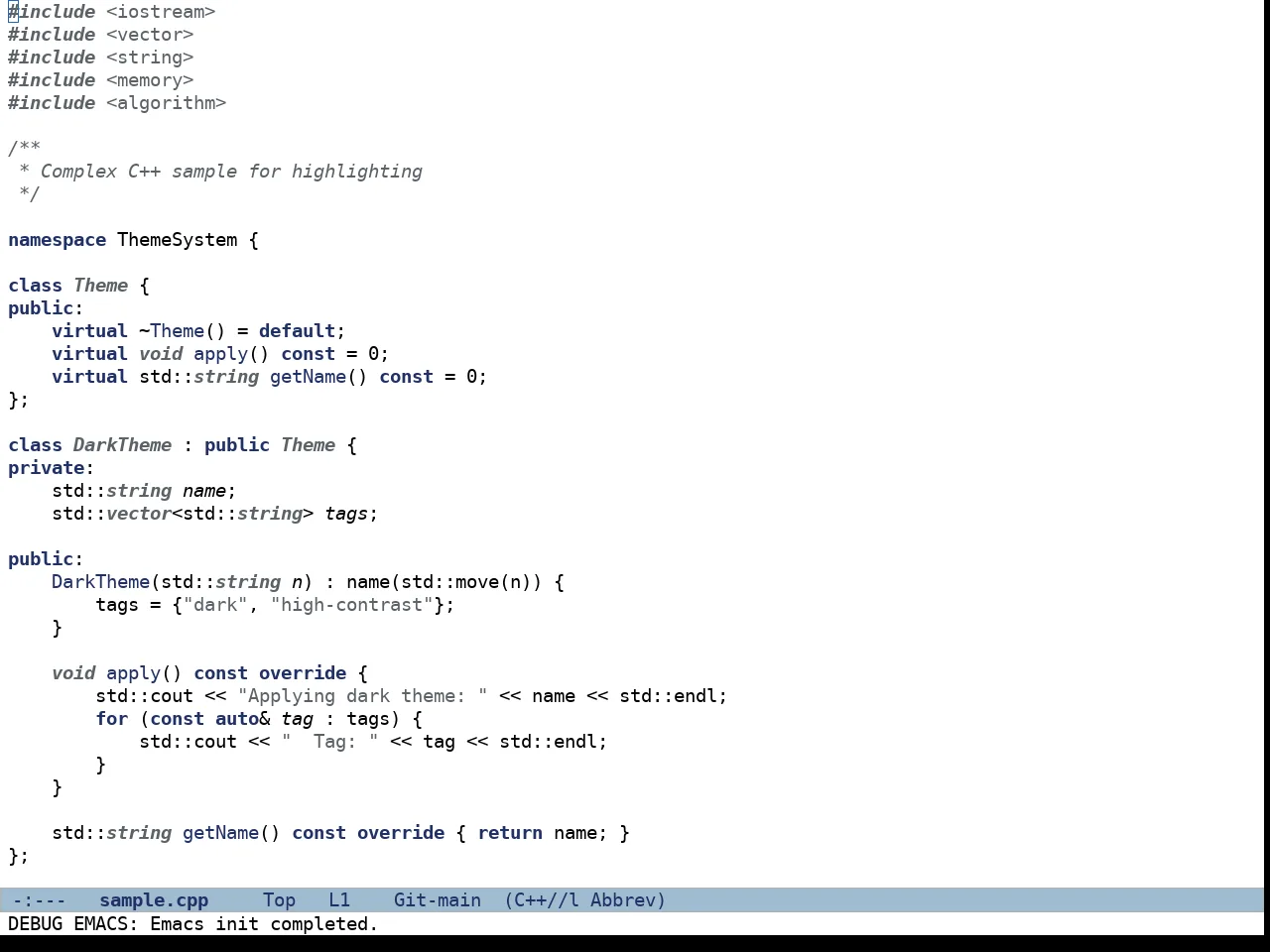 Doric Light Theme in c++-mode