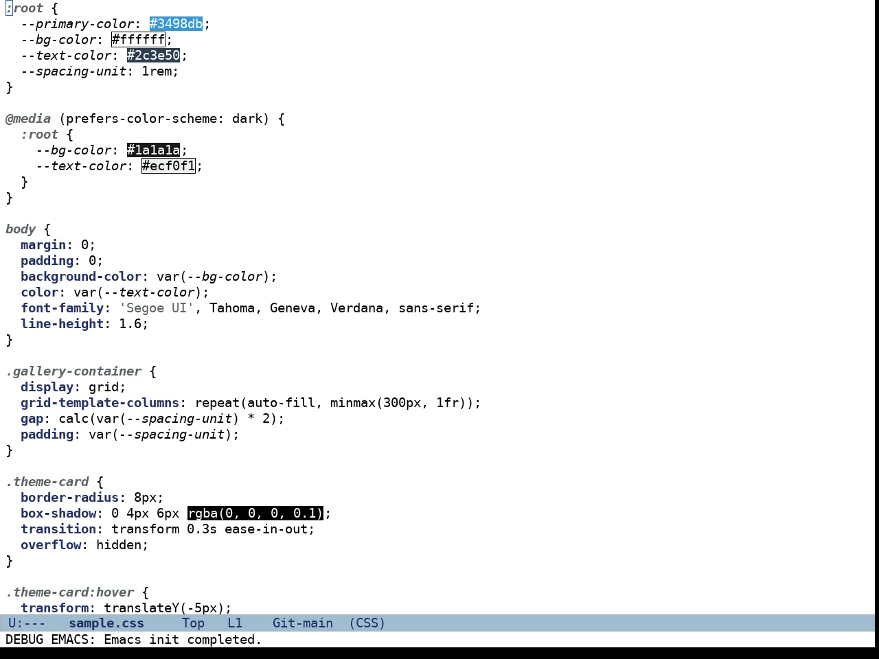Doric Light Theme in css-mode