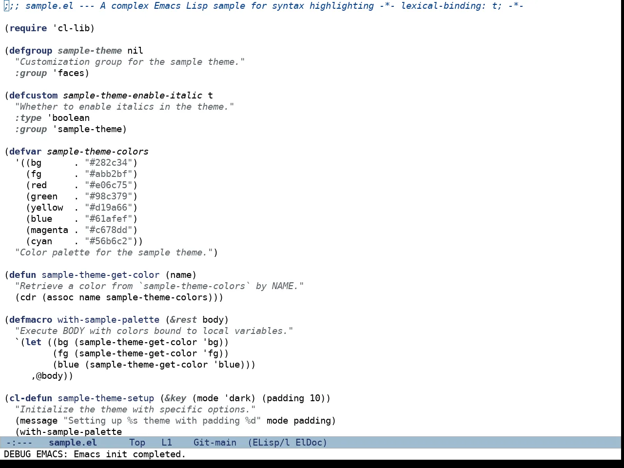 Doric Light Theme in emacs-lisp-mode