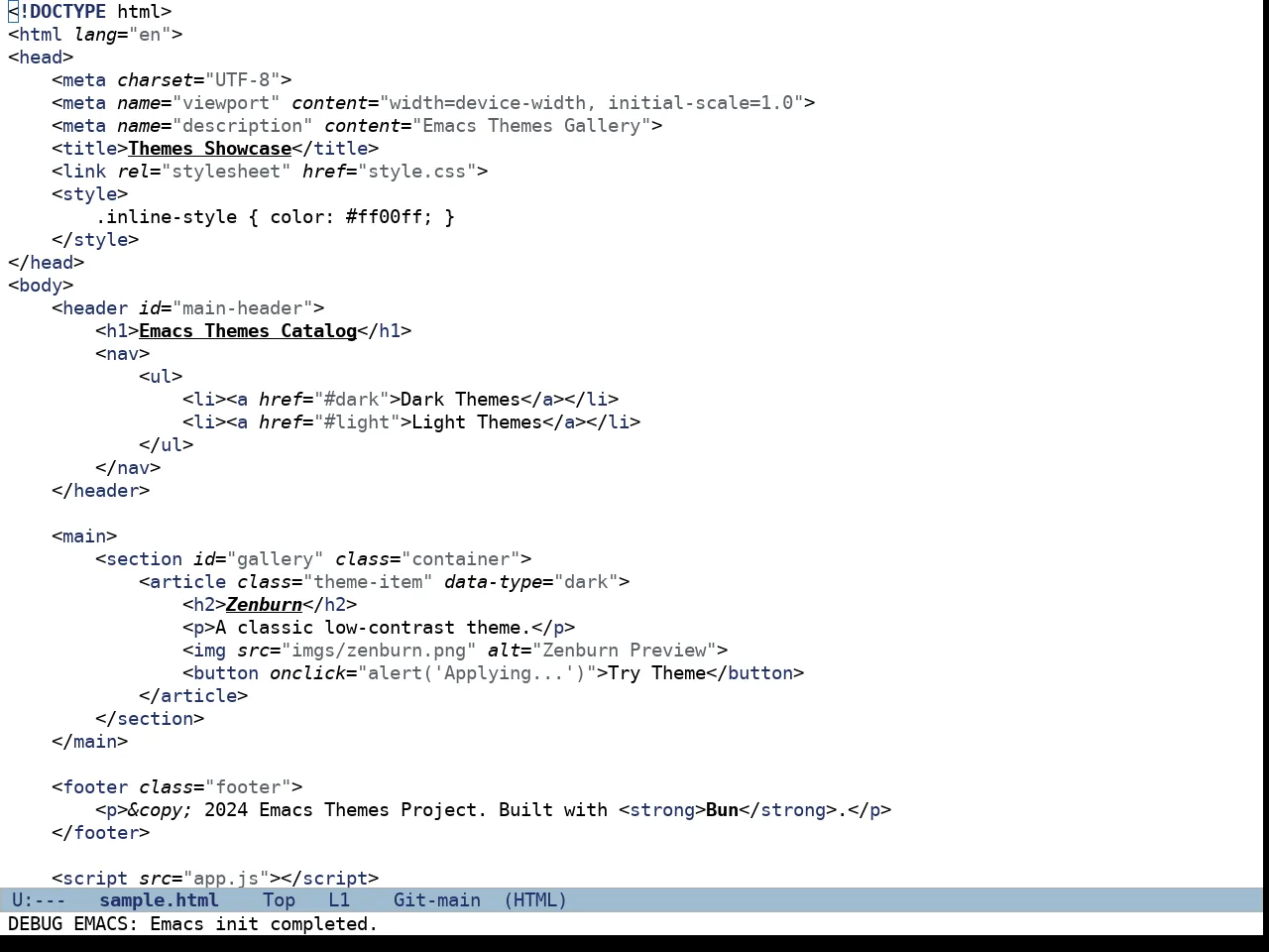 Doric Light Theme in html-mode