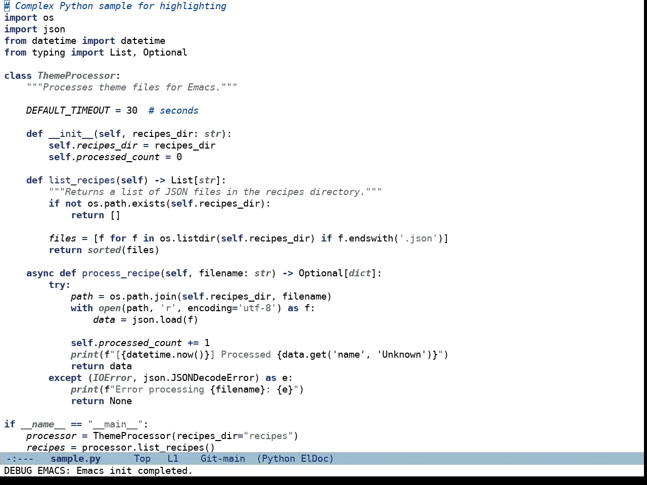 Doric Light Theme in python-mode
