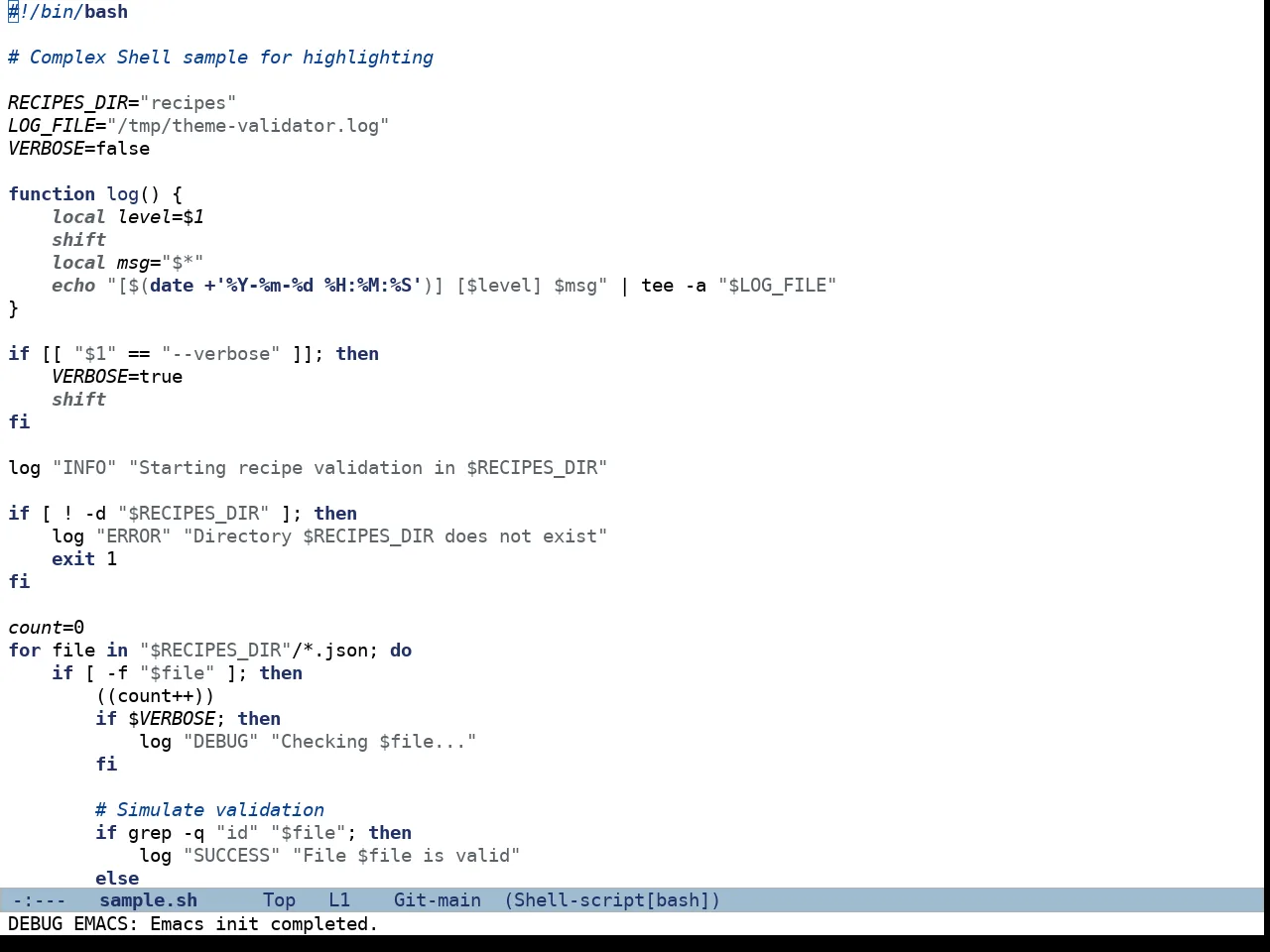 Doric Light Theme in sh-mode