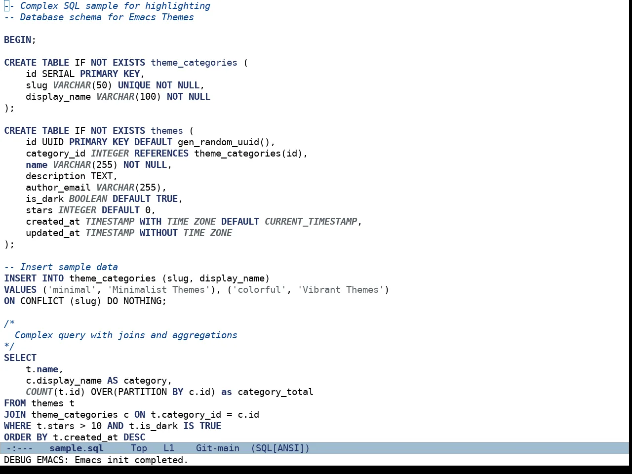 Doric Light Theme in sql-mode