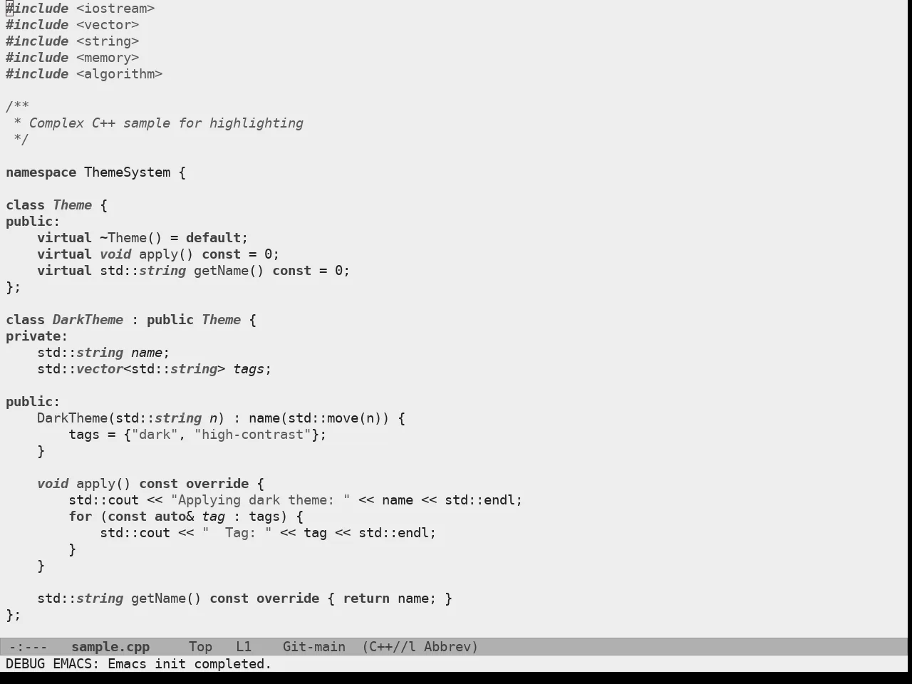 Doric Marble Theme in c++-mode