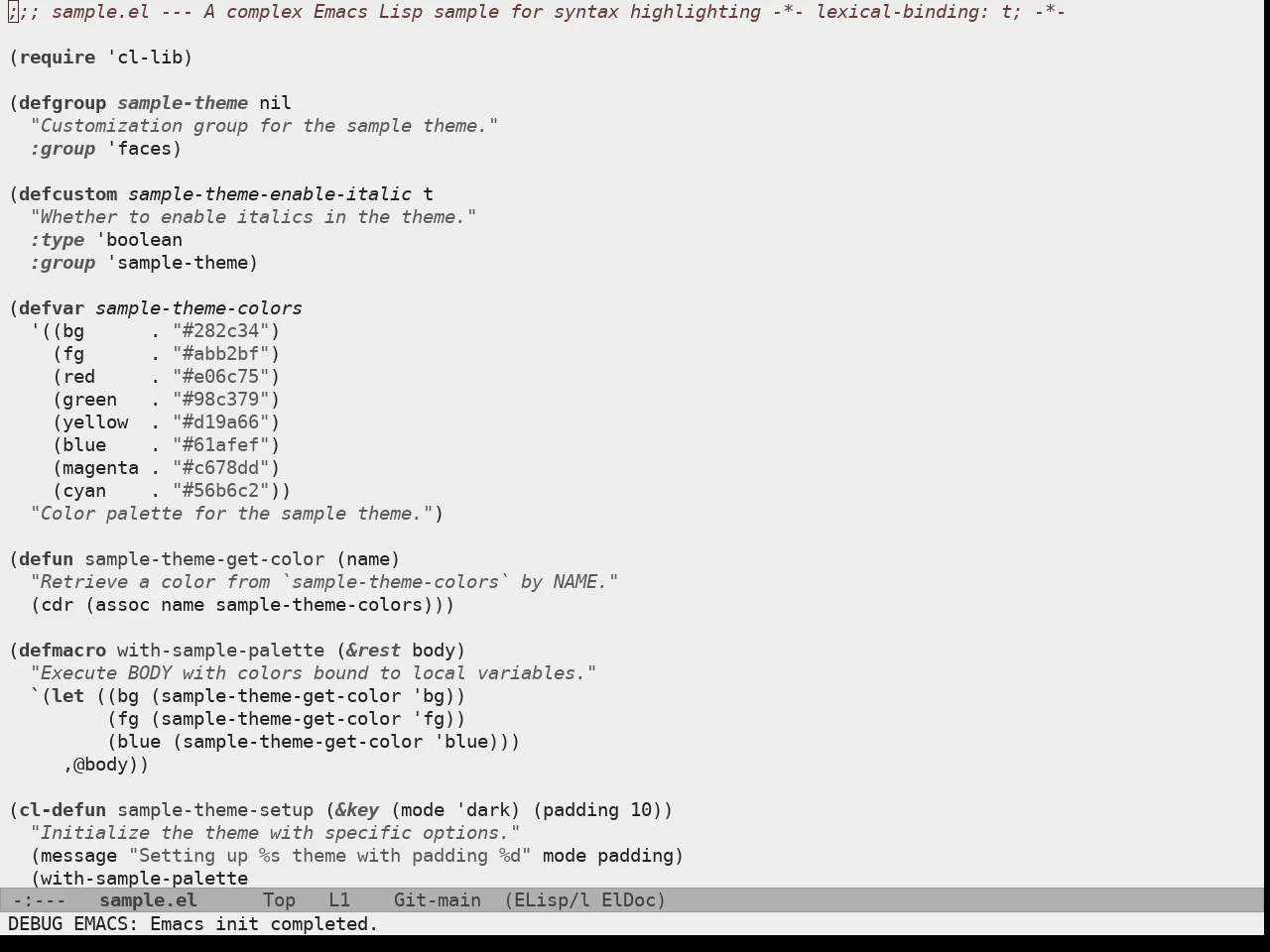 Doric Marble Theme in emacs-lisp-mode