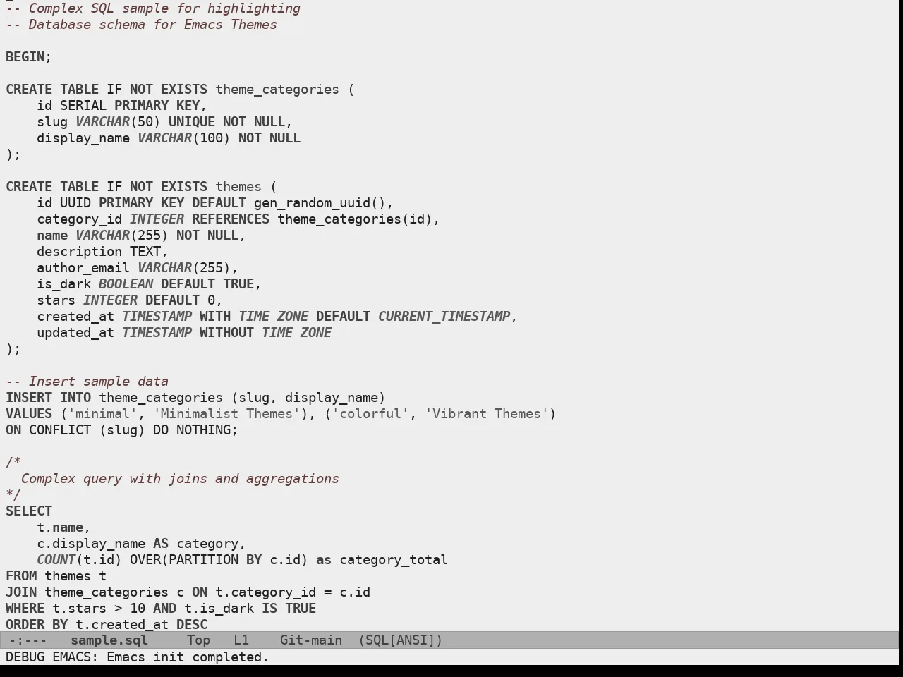 Doric Marble Theme in sql-mode