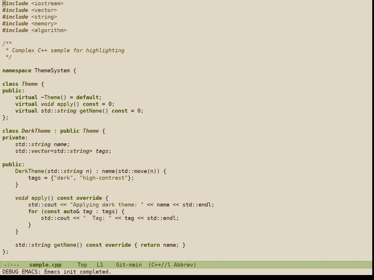 Doric Oak Theme in c++-mode