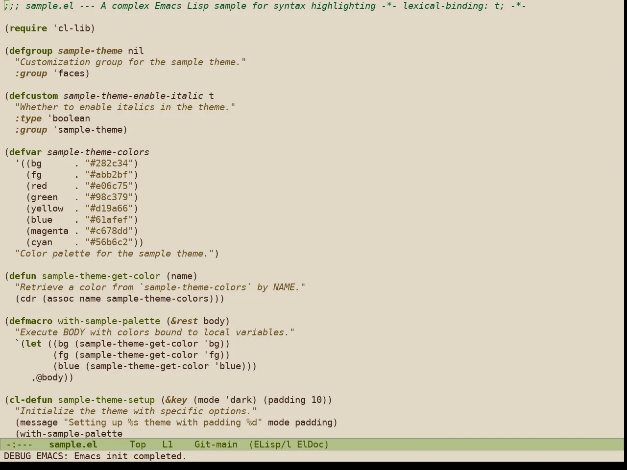 Doric Oak Theme in emacs-lisp-mode