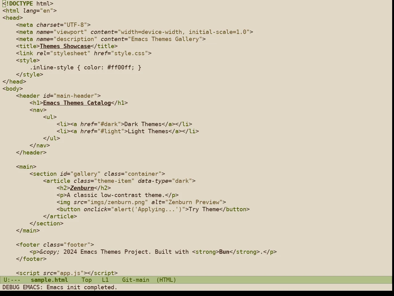 Doric Oak Theme in html-mode