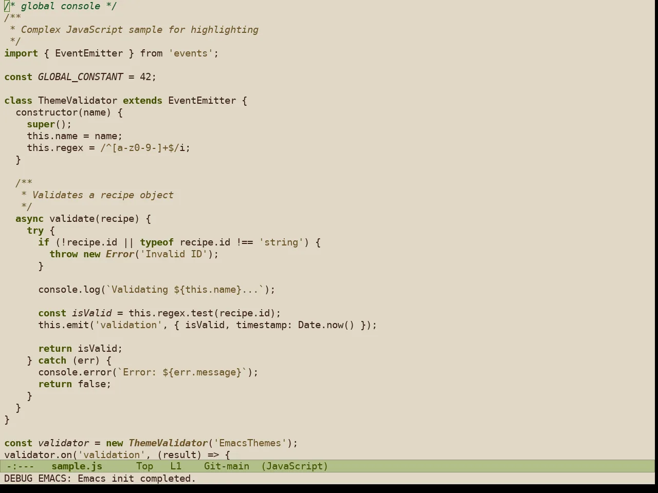 Doric Oak Theme in javascript-mode