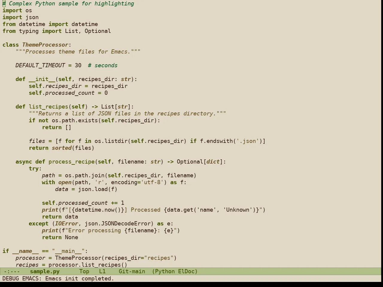 Doric Oak Theme in python-mode