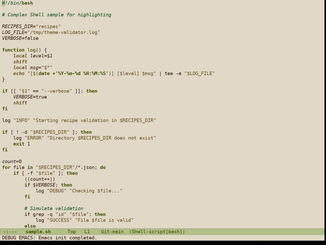 Doric Oak Theme in sh-mode