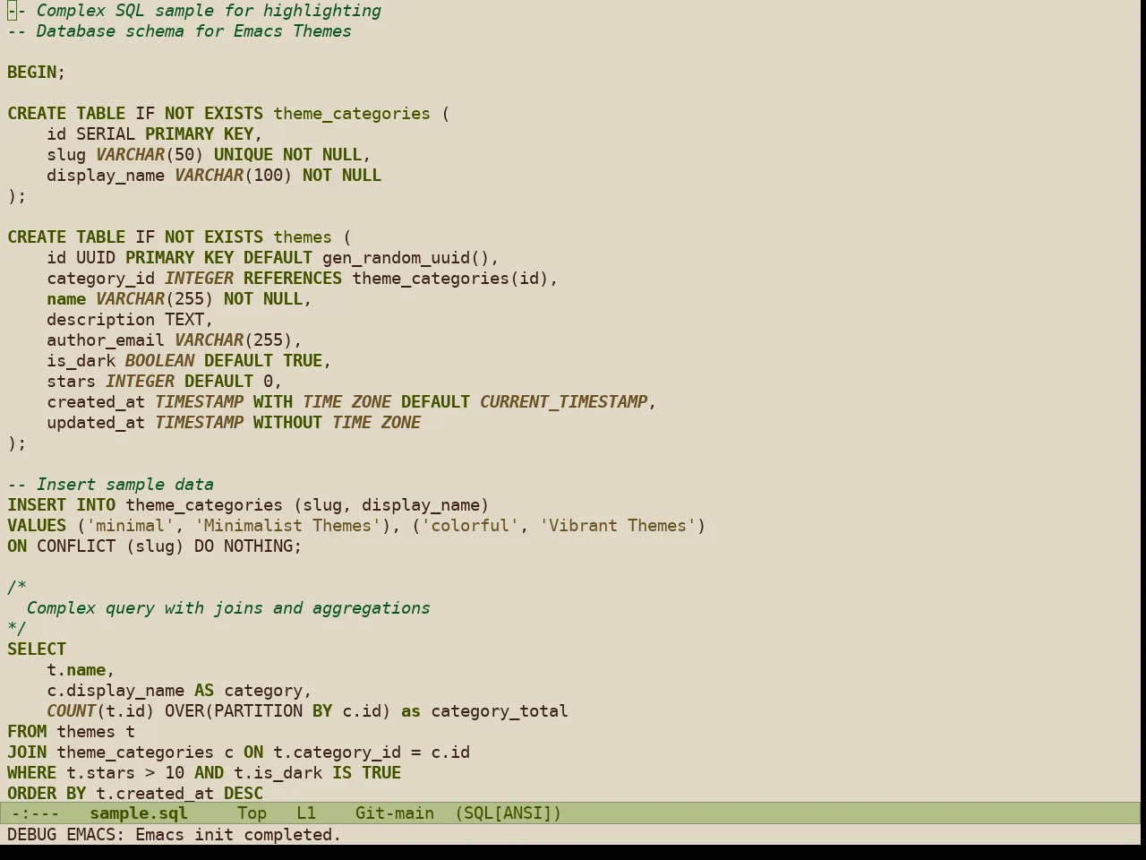Doric Oak Theme in sql-mode