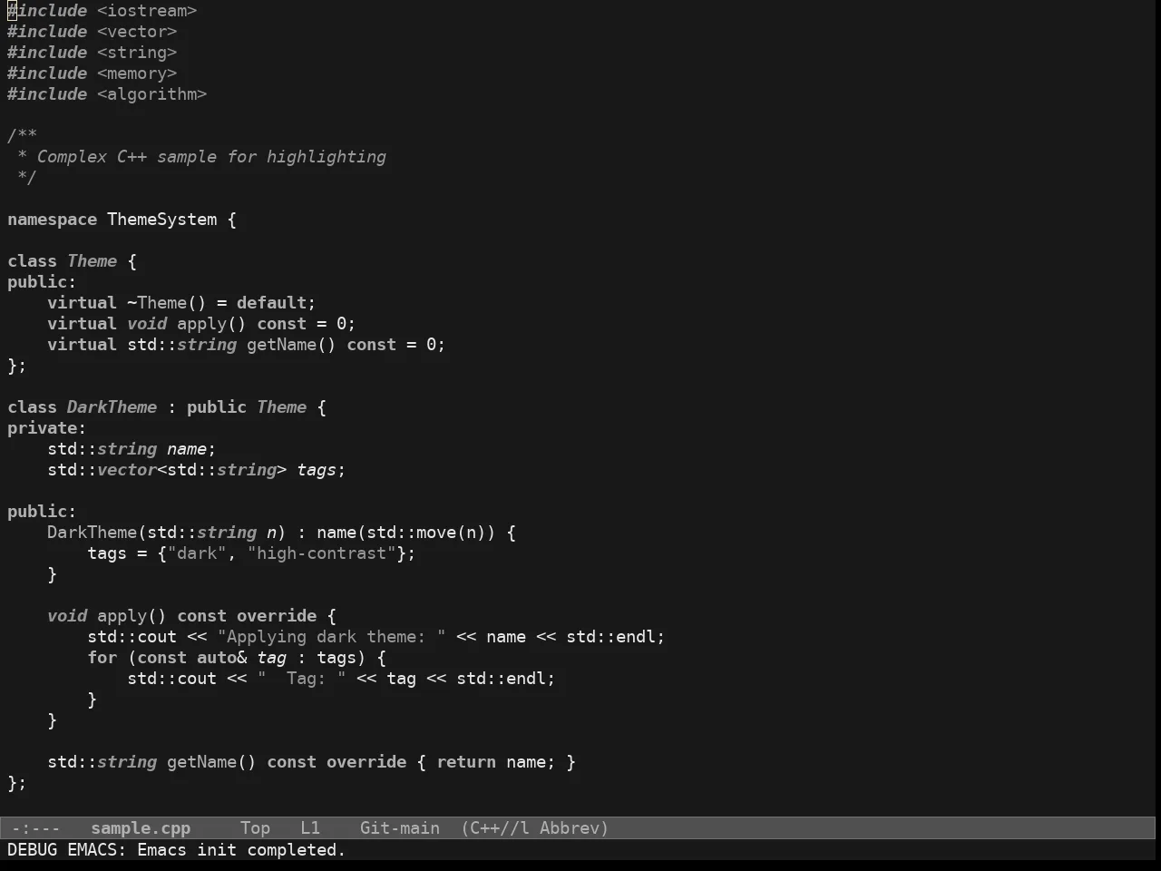 Doric Obsidian Theme in c++-mode