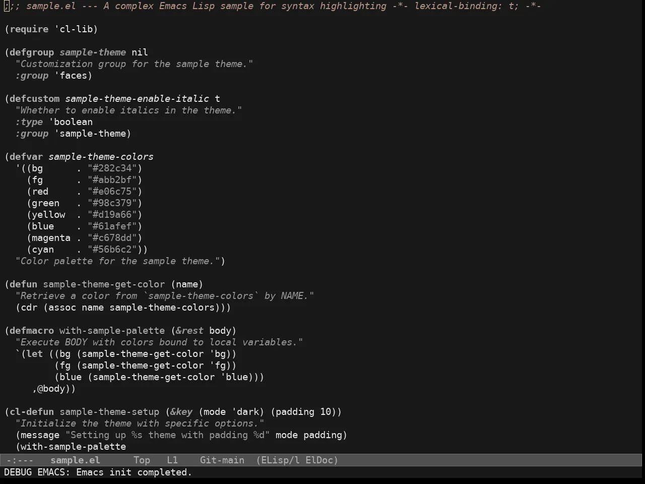Doric Obsidian Theme in emacs-lisp-mode
