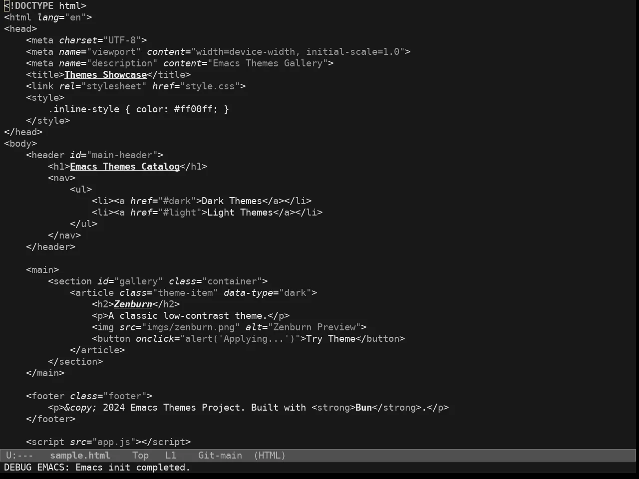 Doric Obsidian Theme in html-mode
