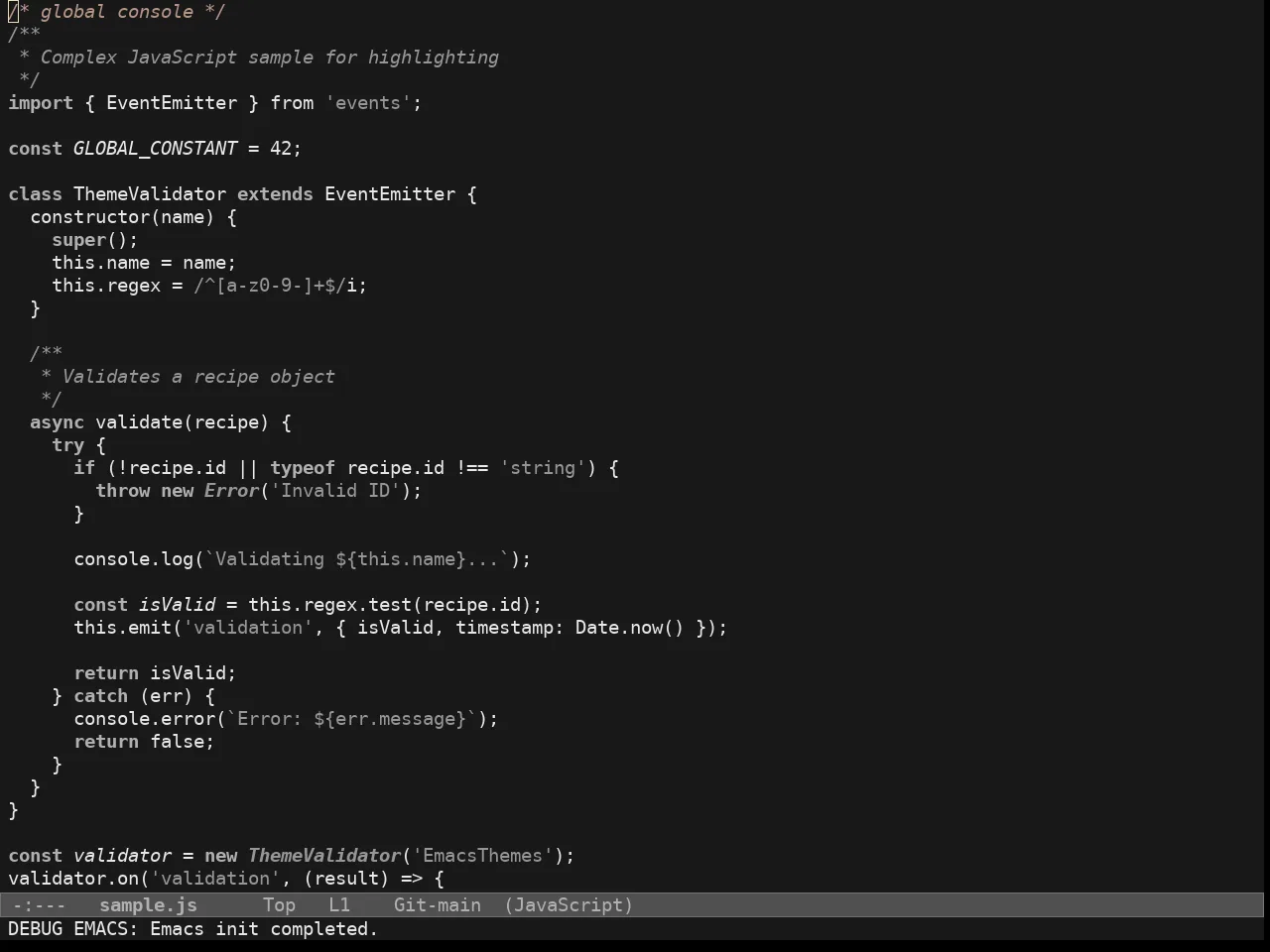 Doric Obsidian Theme in javascript-mode