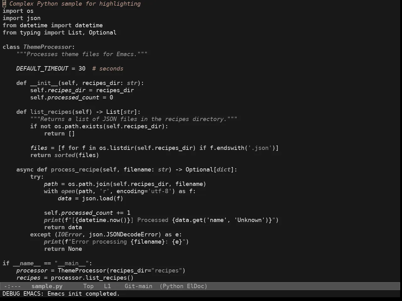 Doric Obsidian Theme in python-mode