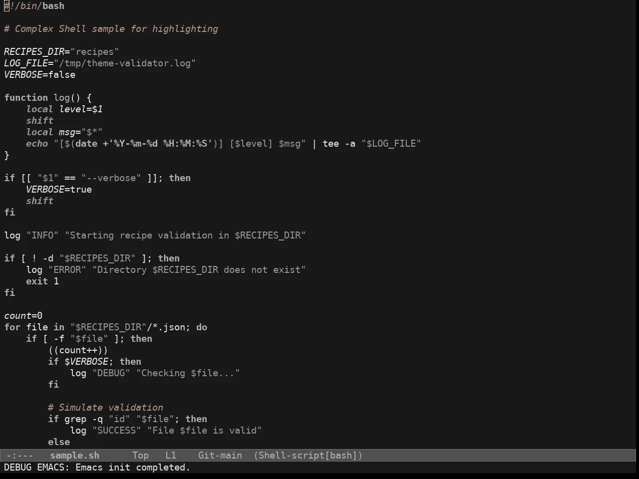Doric Obsidian Theme in sh-mode