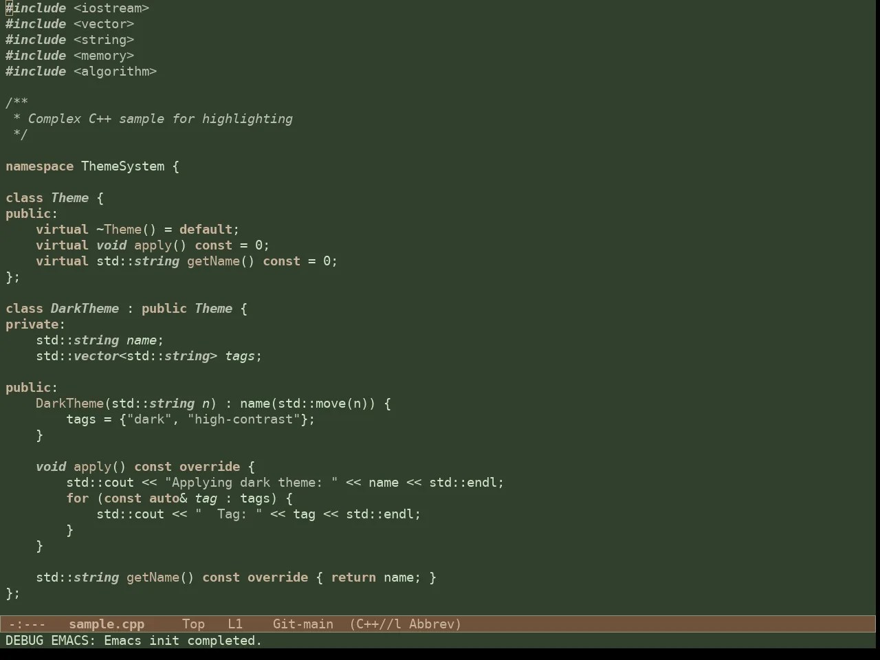 Doric Pine Theme in c++-mode