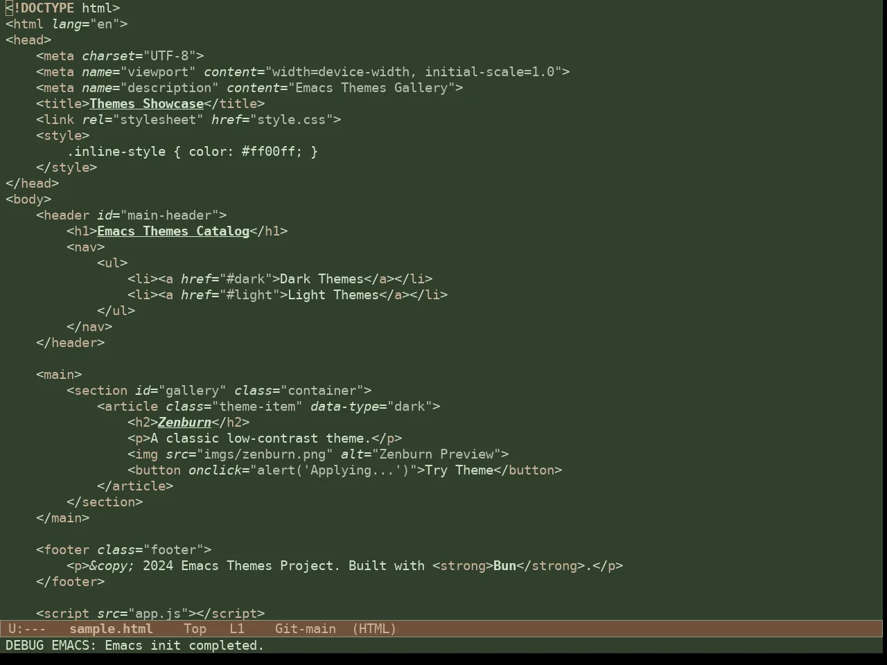 Doric Pine Theme in html-mode